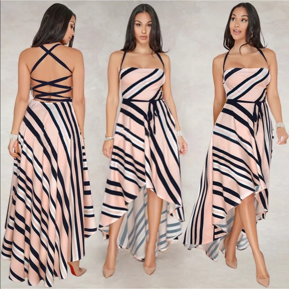 Stripe High Low Dress - Picture 2 of 6